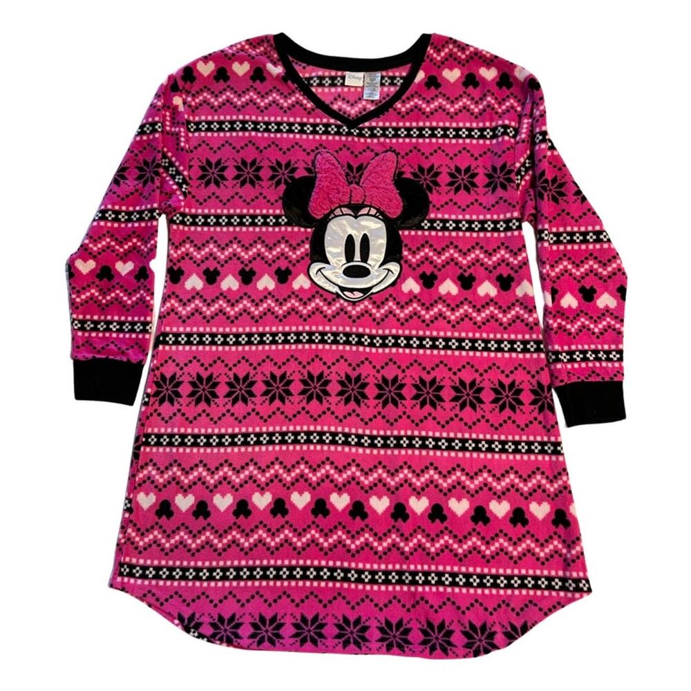 Disney Minnie Mouse Pajamas Night Shirt Pink Fleece PJs size L